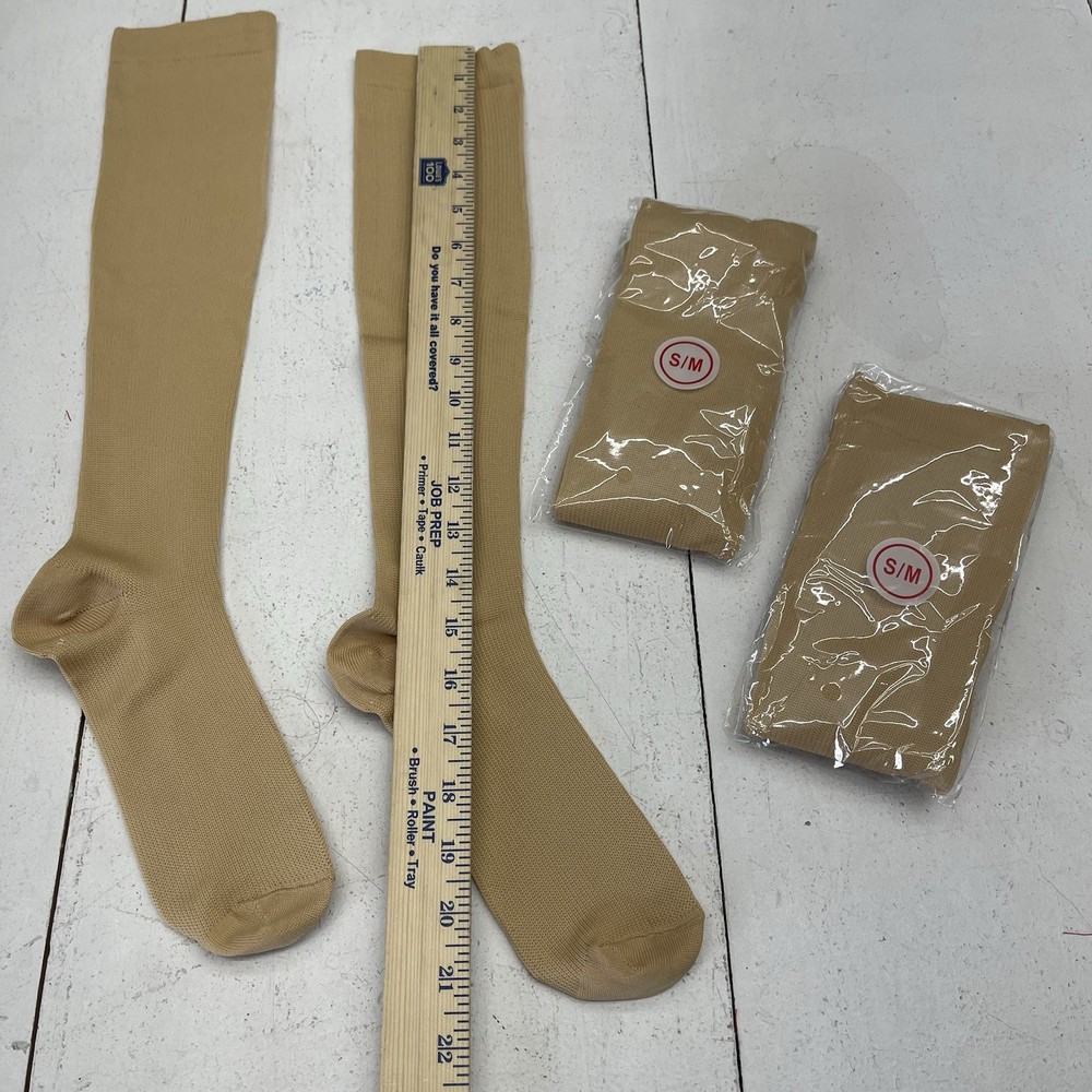 Beige 3 Pack High Compression Socks Unisex Adults Size Small/Medium