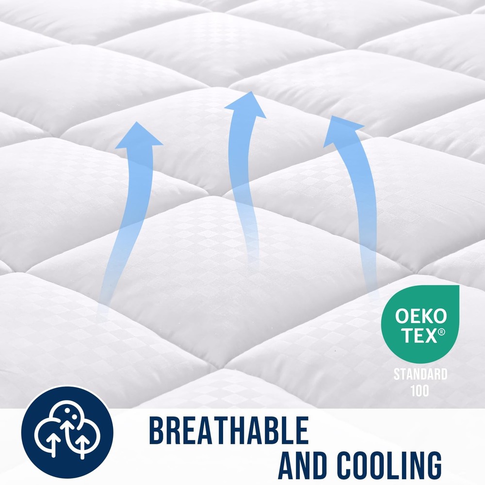 Cooling Mattress Pad, Queen Size, Deep Pocket Fitted, Down Alternative