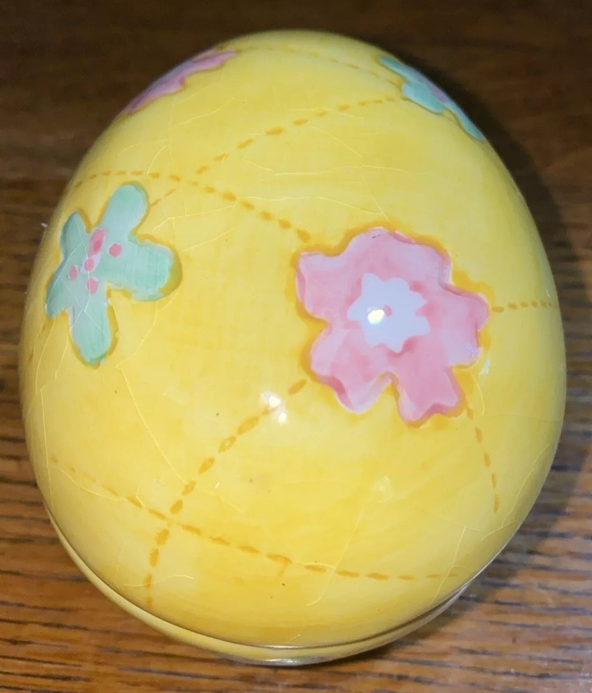Ceramic Floral Spring Easter Egg Trinket Candy Dish With Lid With Candle
