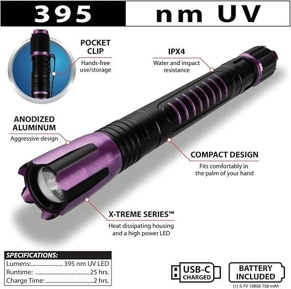 Performance Tool W2622 Firepoint-Max Rechargeable UV LED Flashlight