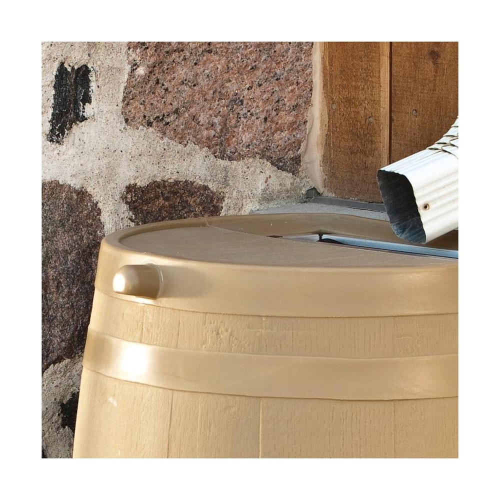 Polyethylene 50 Gallon Flat Back Rain Barrel with Stand, Oak