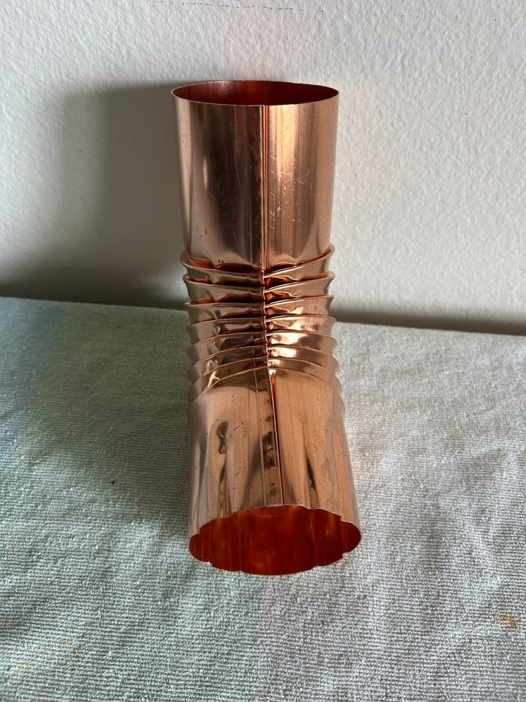 Copper Rain Gutter Round Elbow Downspout Custom Elbow, 3” 16 Oz Copper