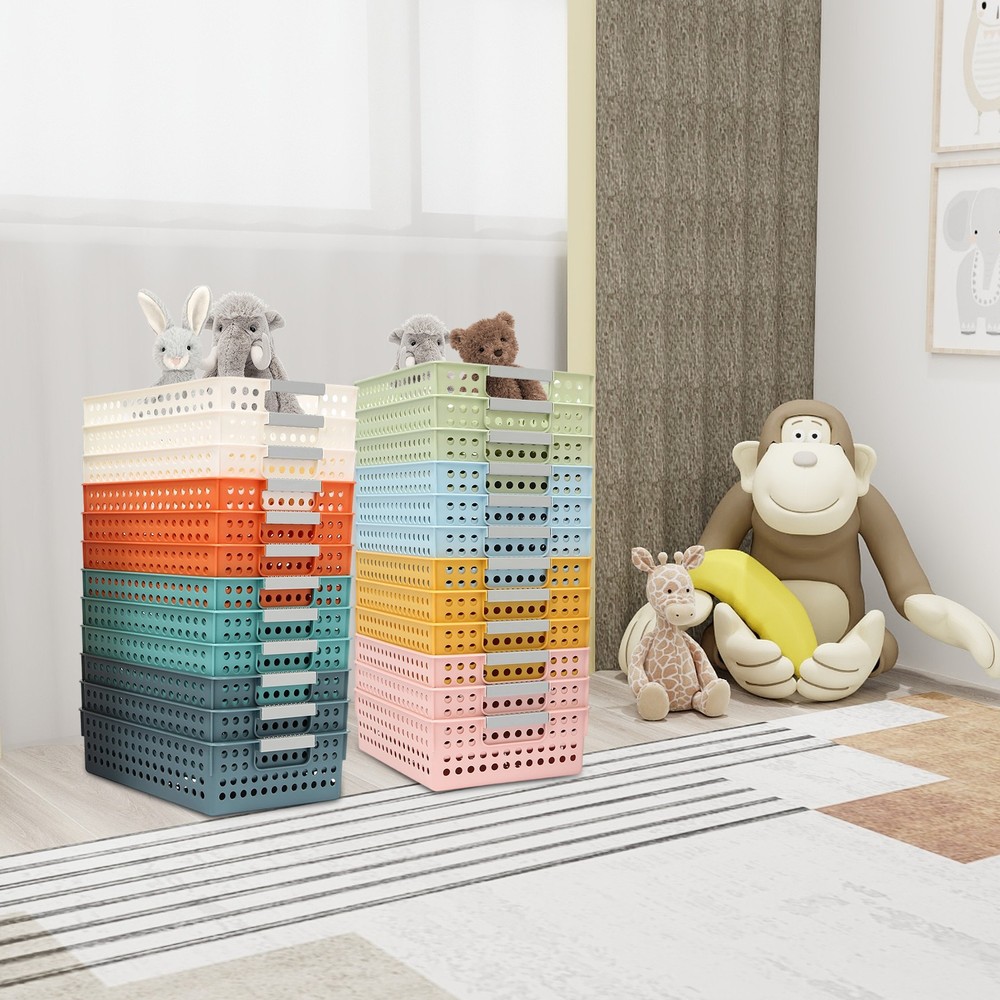 24 Pack Colorful Mesh Classroom Baskets, Stackable Storage Bin, Book Basket