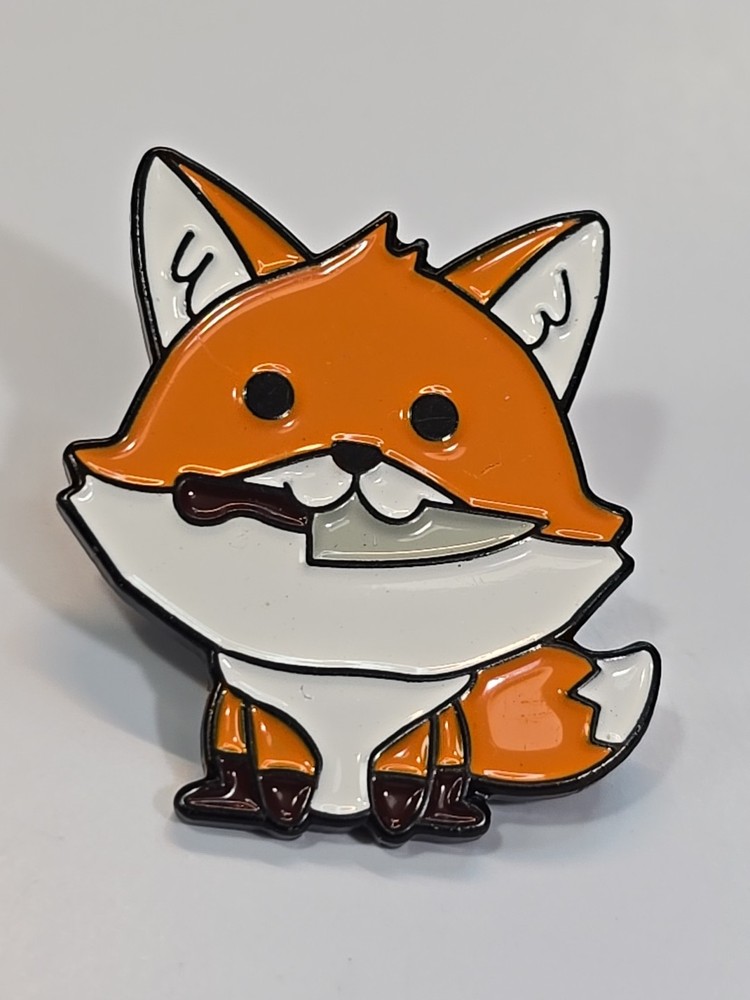 Cute Red Fox With Knife Lapel Pin