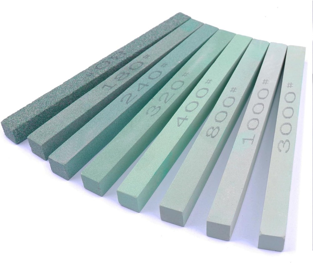 Sharpening Stone Sticks 8 PCS Rectangular Green Silicon Carbide 80-3000 Grit