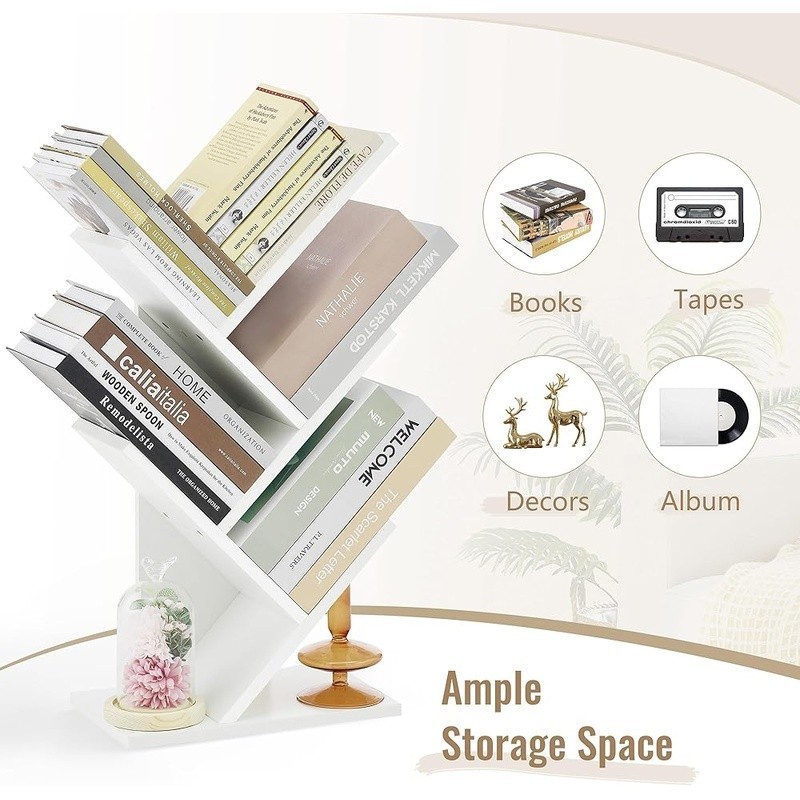 Multifunctional 4 Tier Rustic Tree Bookcase Space Saving Organizer Home Office