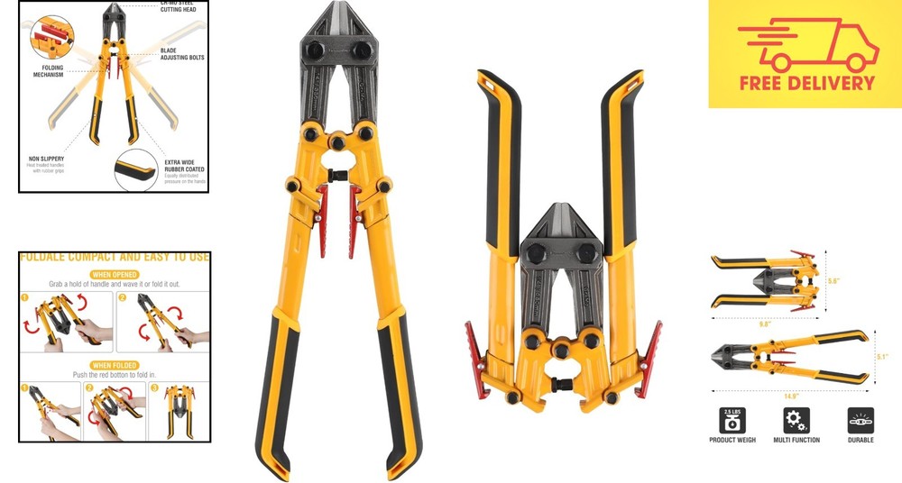 Compact 14-Inch Bolt Cutter with Folding Handles - Ultimate Durability