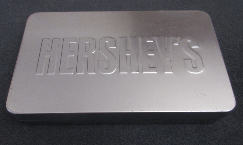 Hershey's Silver Candy Bar Tin With Embossed Logo On Lid