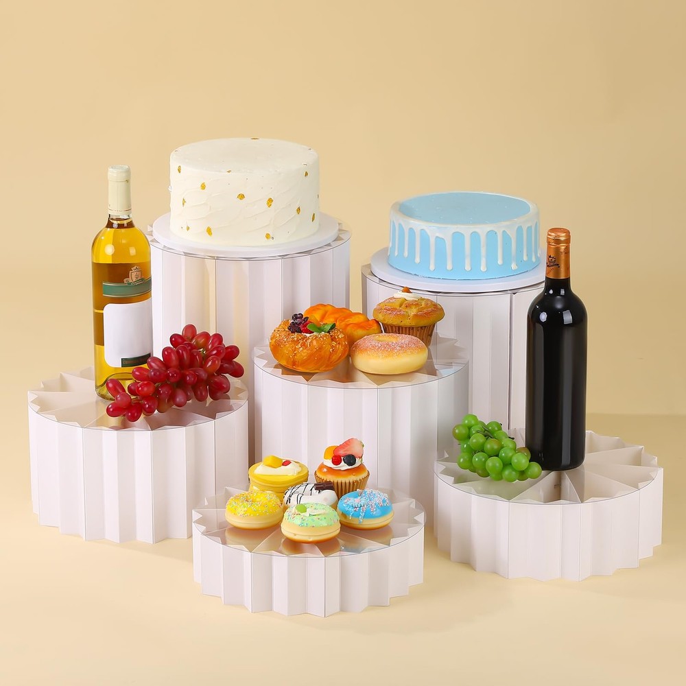 6 Pcs Buffet Risers Food Display for Buffet Table, Acrylic Foldable Cardboard...