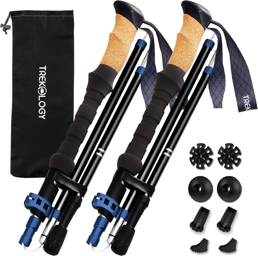 Lightweight Folding Trekking Poles with Cork Grip & Adjustable Height Features