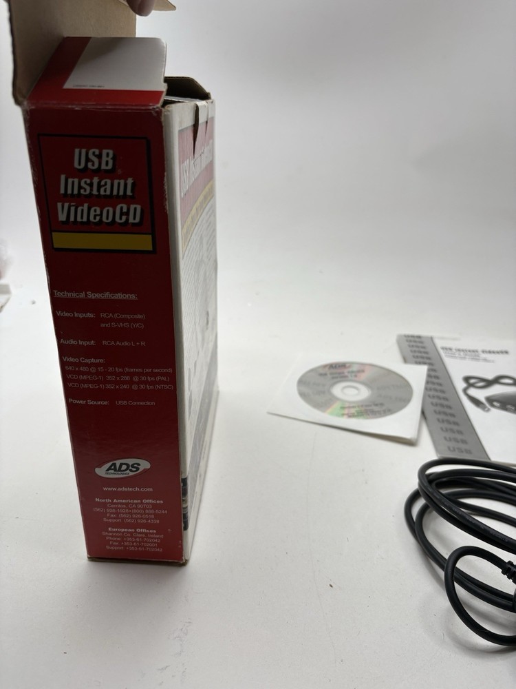 ADS USB Instant VideoCD Capture Device w/ Software, Cables & Manual – Vintage PC