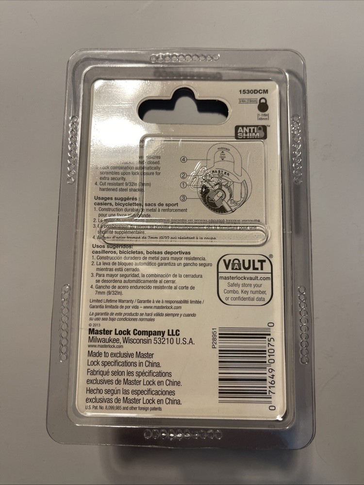 Master lock Combination Padlock Master Lock Anti Shim Blue 1530DCM Security