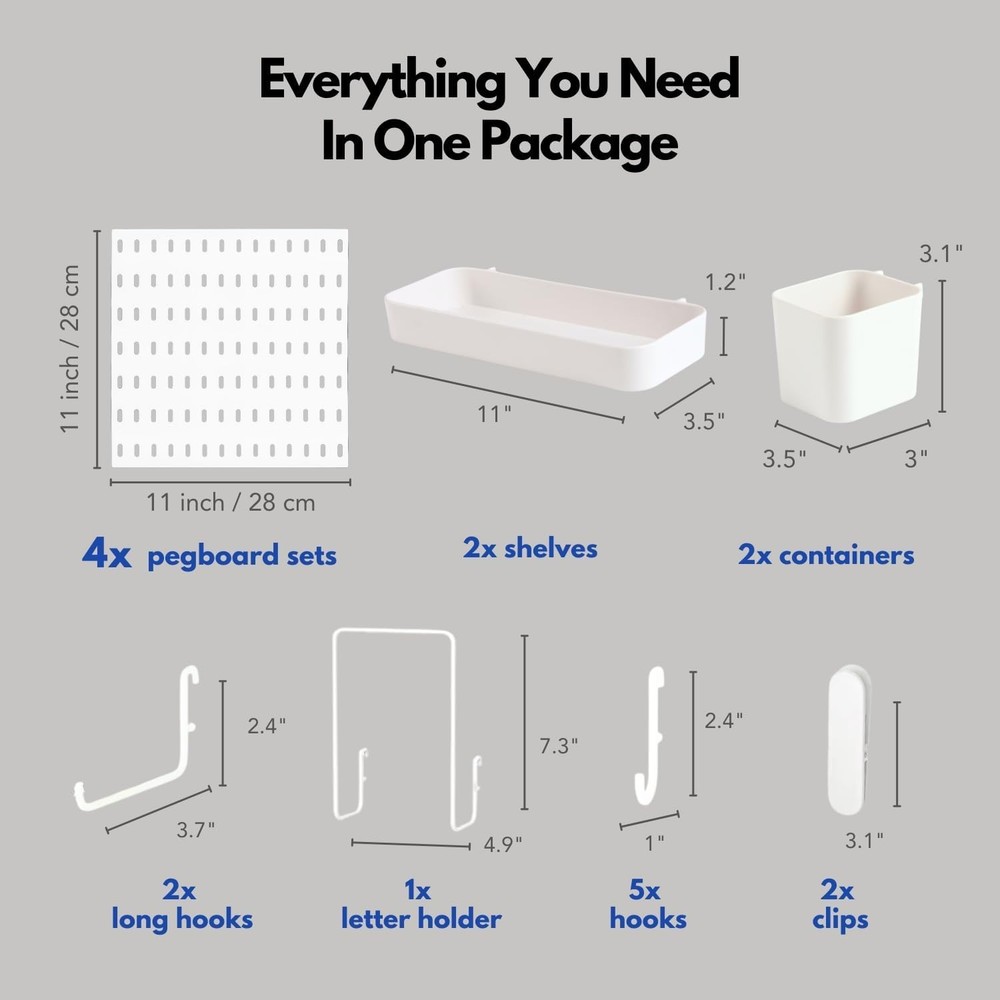 Pegboard Organizer Kit Wall Mount Crafts Storage Hanger Accessories 22x22