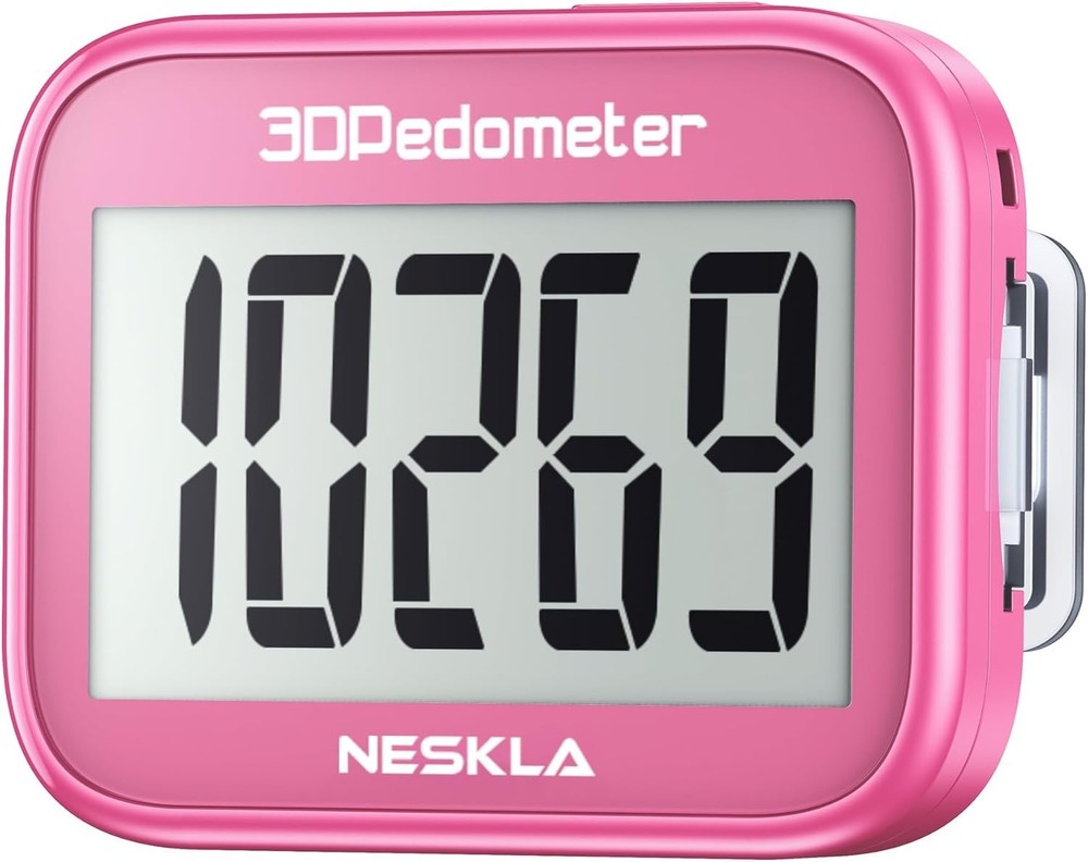 3D Pedometer for Walking, Simple Step Counter with Large Digital Display, Ste...