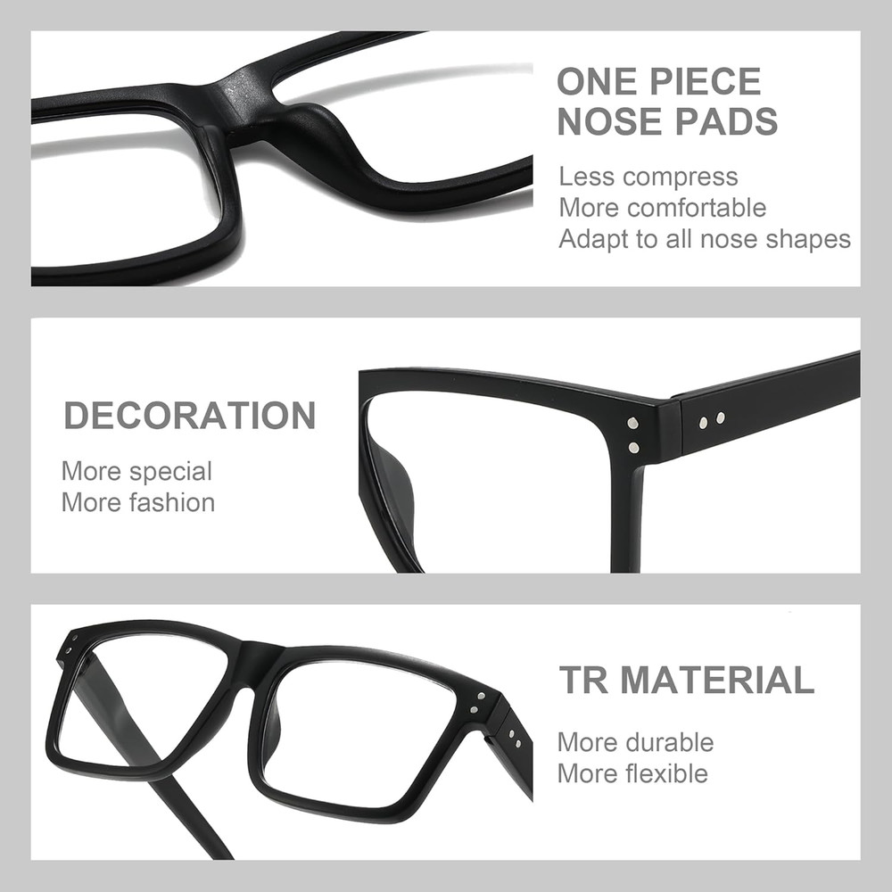 Oversized Reading Glasses for Men - 4 Pack Classic Square Large TR Frame Readers
