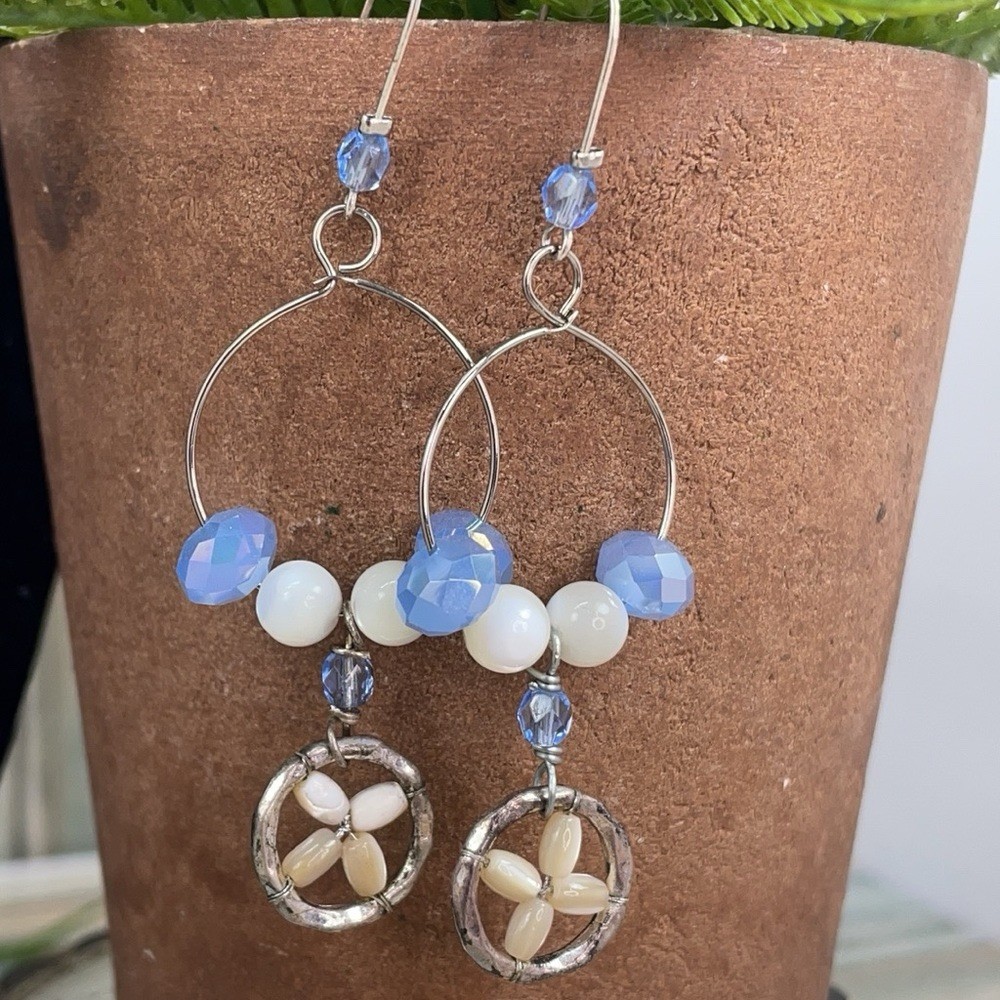 Adorned Crown assemblage blue bead pearl earrings