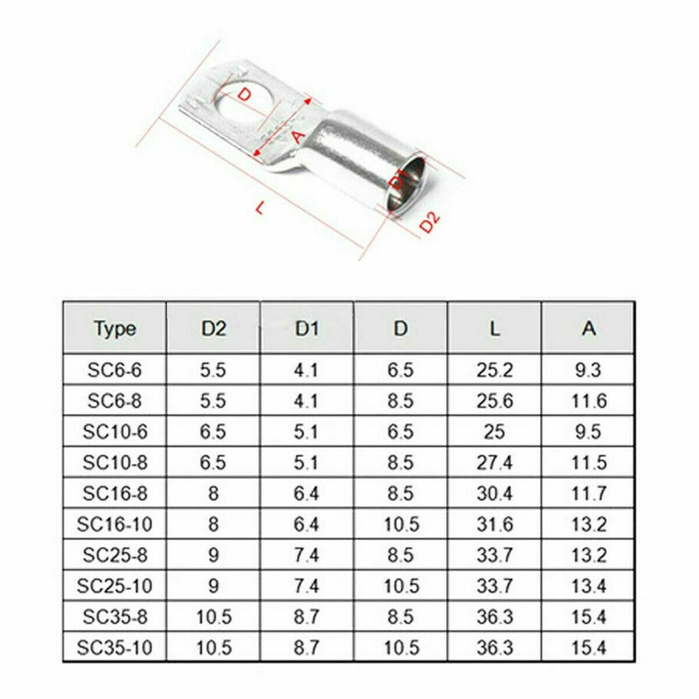 240Pcs Copper Battery Wire Lugs Ends Cable Eyelets Ring Terminals Connectors Set