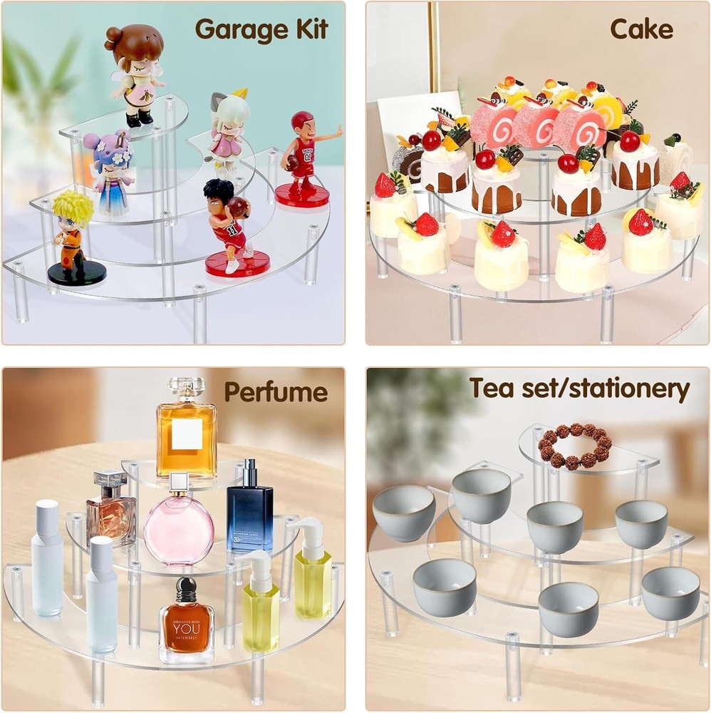 Acrylic Risers Display 3 Tier Clear Step Riser Stand Half Moon Cupcake Bx1