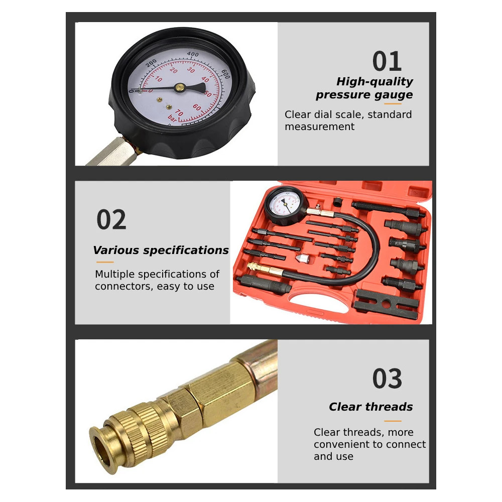 17 Pieces Diesel Engine Cylinder Compression Tester Tool Car Compressor Tester