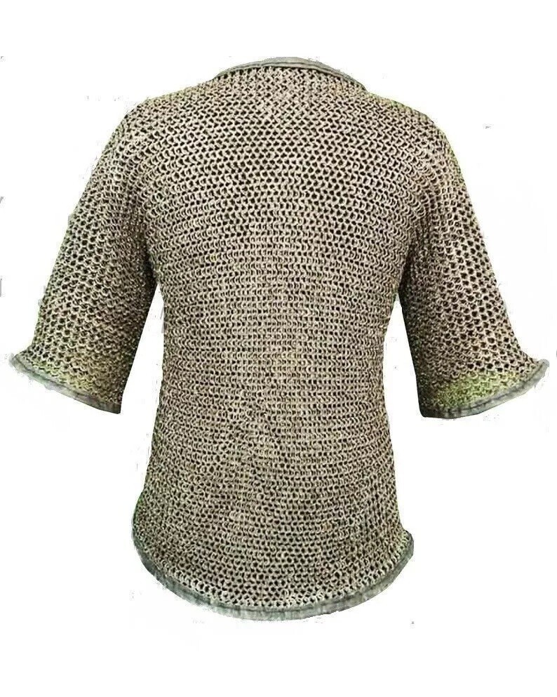 Medieval 9 mm Steel Chainmail Shirt Front open Flat Ring Riveted Chainmail Shirt