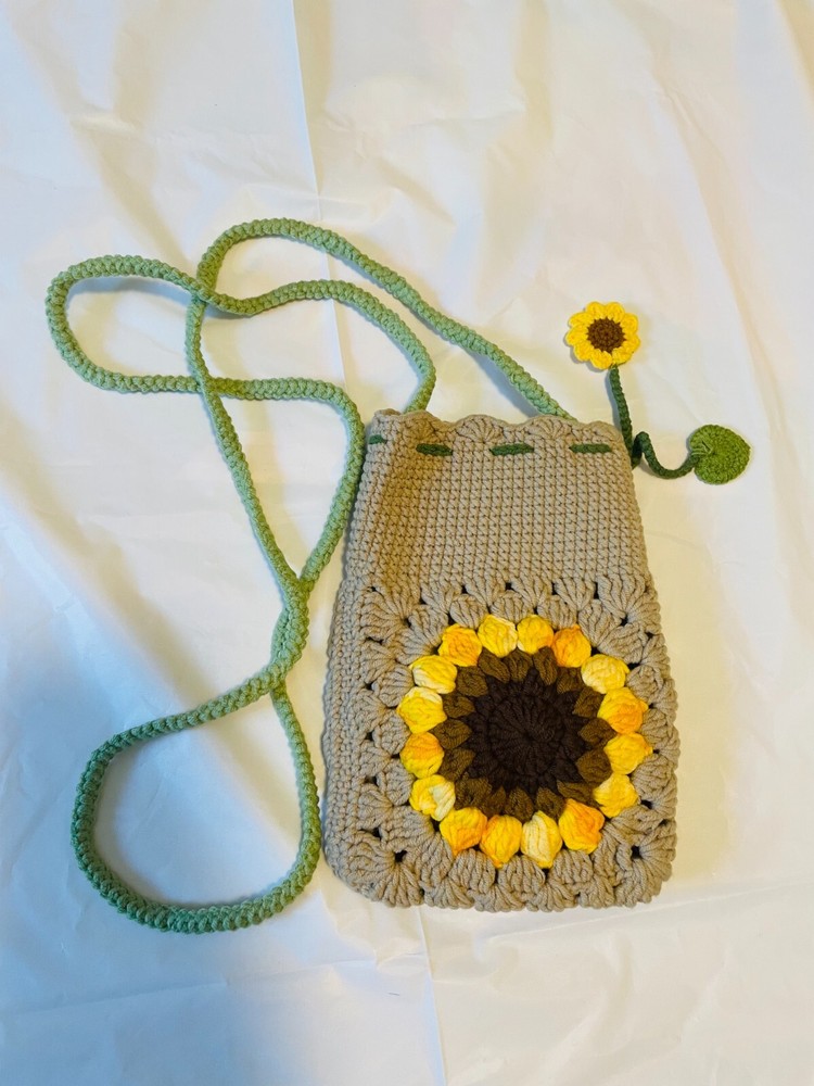 Crochet drawstring bag
