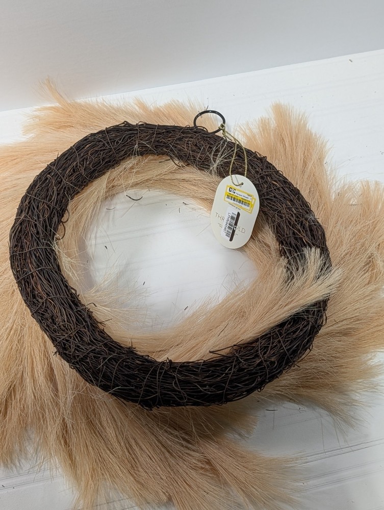 Threshold 24" Pampas Grass Wreath Warm Beige Round Polyester Indoor Decorative