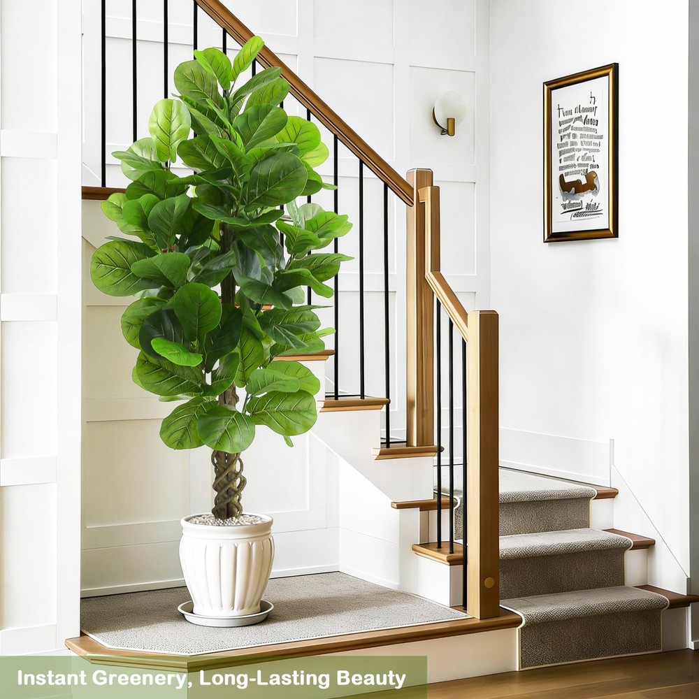 Artificial Fiddle Leaf Fig Tree 5FT, Large Fake Tree in White Pot, Artificial...