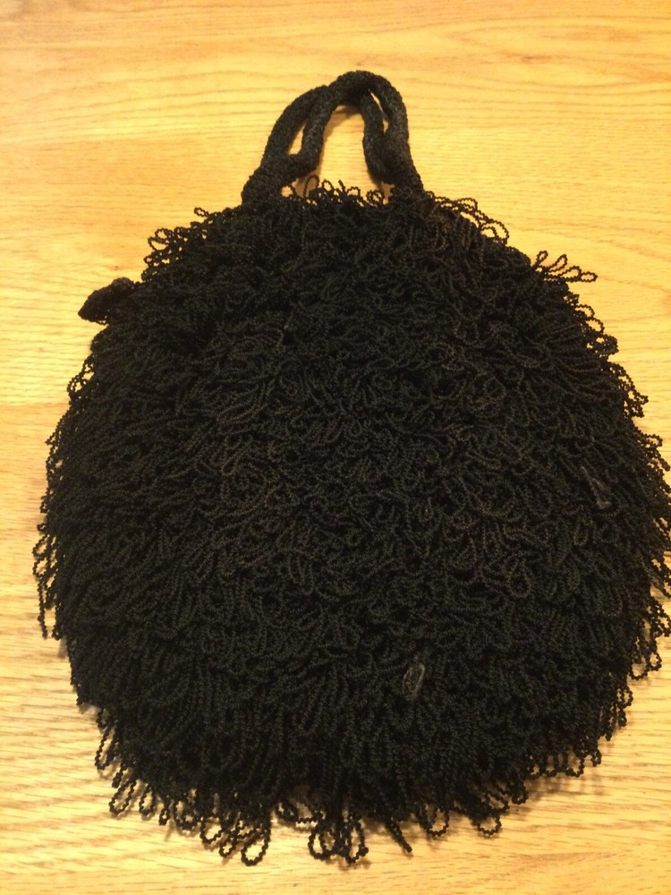 Vintage Unbranded Black Crochet Loopy Handmade Handbag