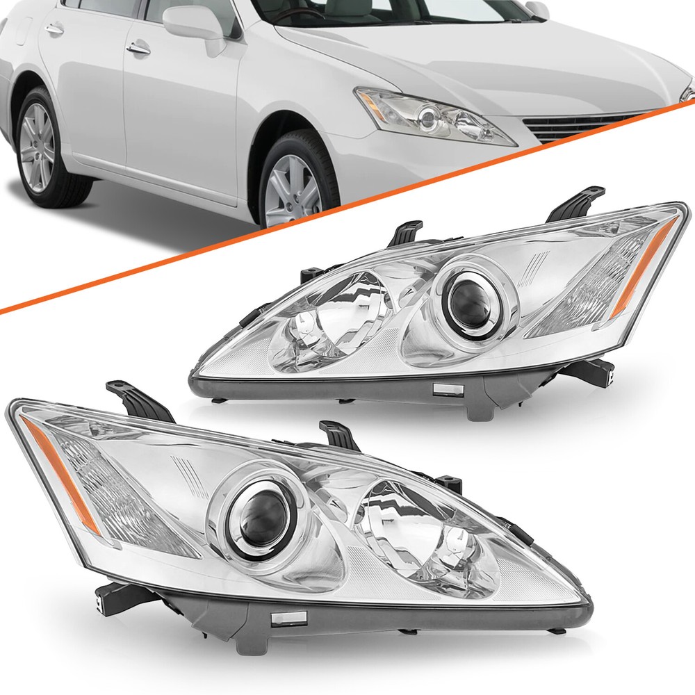 Headlights Assembly For 2007 2008 2009 Lexus ES350 Halogen Headlamps Chrome Pair