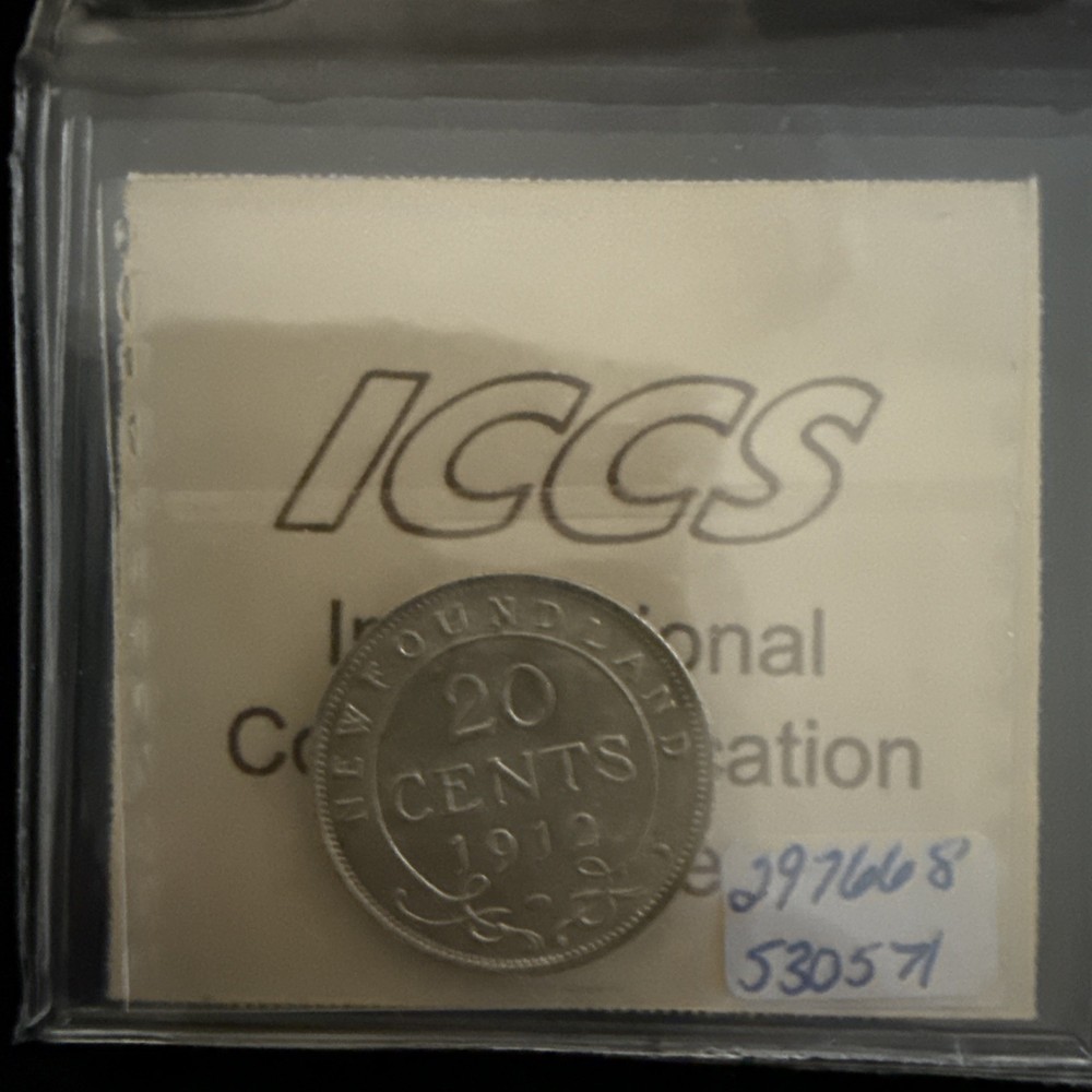 1912 Newfoundland Twenty Cent - ICCS MS65 - Rare in this Condition!