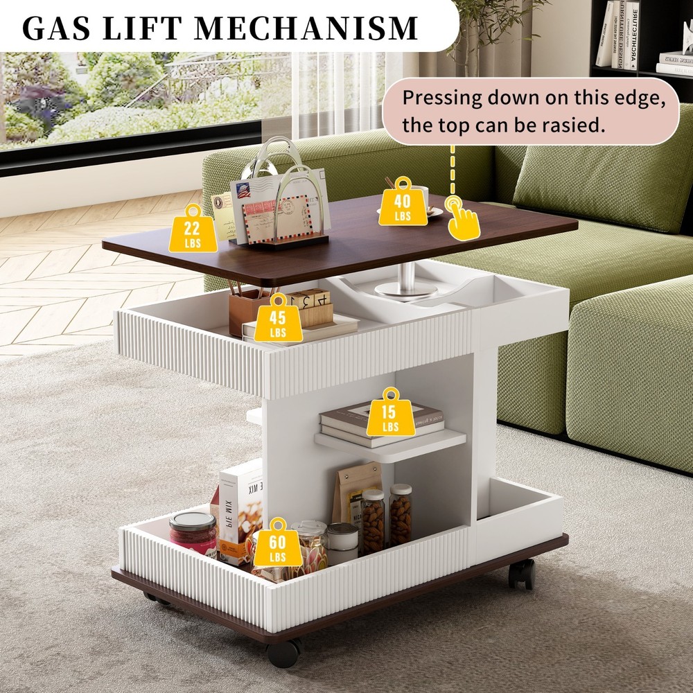 Modern multi-functional adjustable coffee table, wheels and height-adjustable