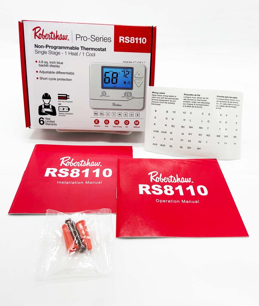 Robertshaw Non-Programmable Single 1H/1C Wall Mount Thermostat