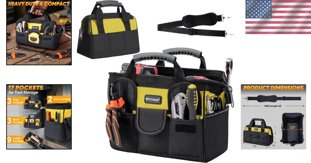 Portable Tool Bag with Ergonomic Handle & Reflective Strips – 12" Standard Base