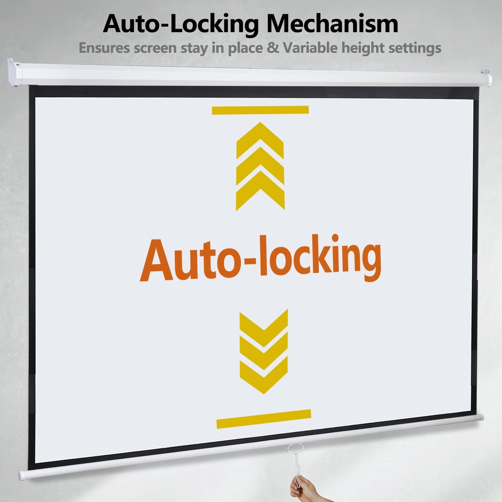 100" Projector Screen Pull Down Manual 16:10 HD Wall Mount Projection Screen