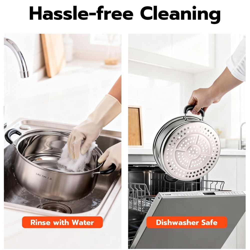3 Tier Stainless Steel Steamer Pot For Cooking With Stackable Pan Insert, Foo...