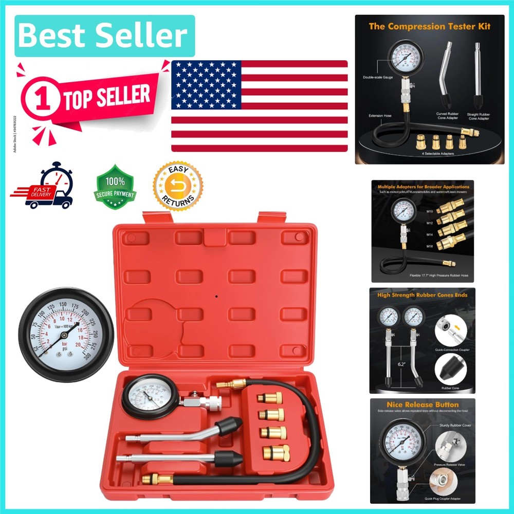 Versatile 8-Piece Petrol Engine Compression Tester Kit - Compact & Reliable