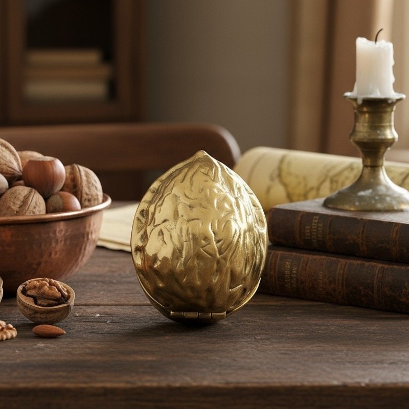 Vintage Heavy Brass Walnut Shaped Nutcracker