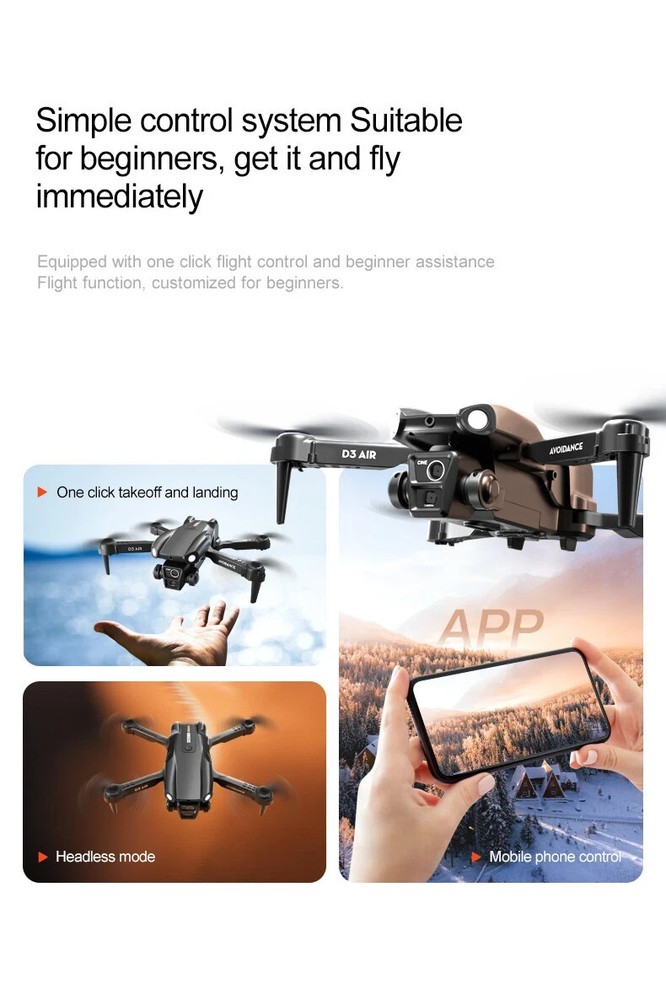 D3 RC Quadcopter Drone 4K WiFi FPV 3 Cameras Optical Flow Obstacle Avoidance