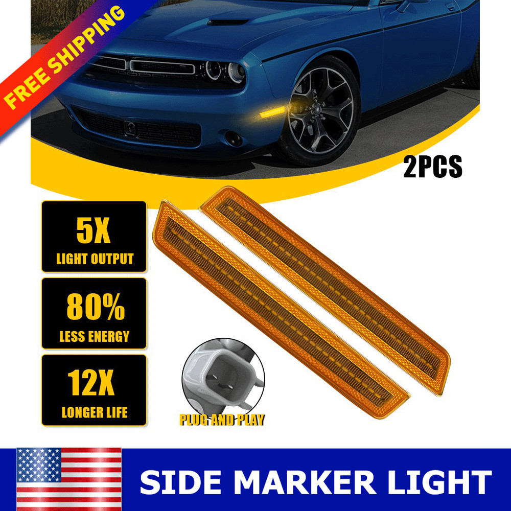 2PCS Amber For 2015-2022 Dodge Challenger Front Bumper Side Marker Signal Lights