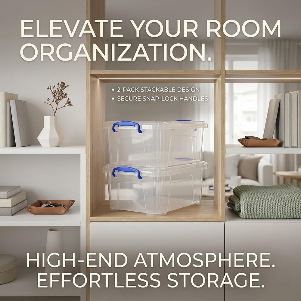 9 Quart Clear Storage Latch Bins with Lids/Handle, Plastic Clear Stackable , ...