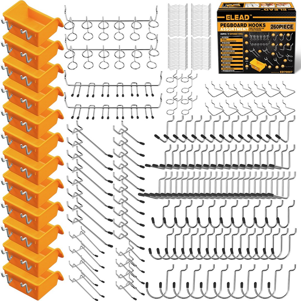 260Pcs Pegboard Hooks Kit Organizer Various Tools Garage Kitchen Bathroom Craft
