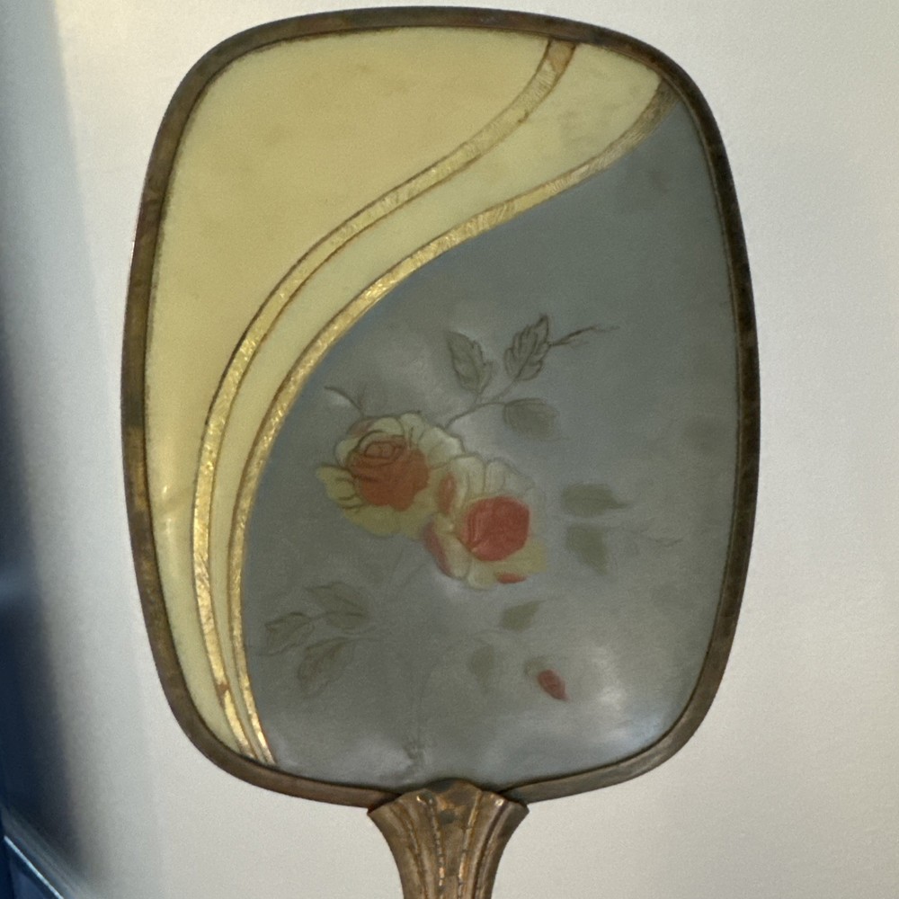 Vintage Handheld Vanity Mirror with Floral Design