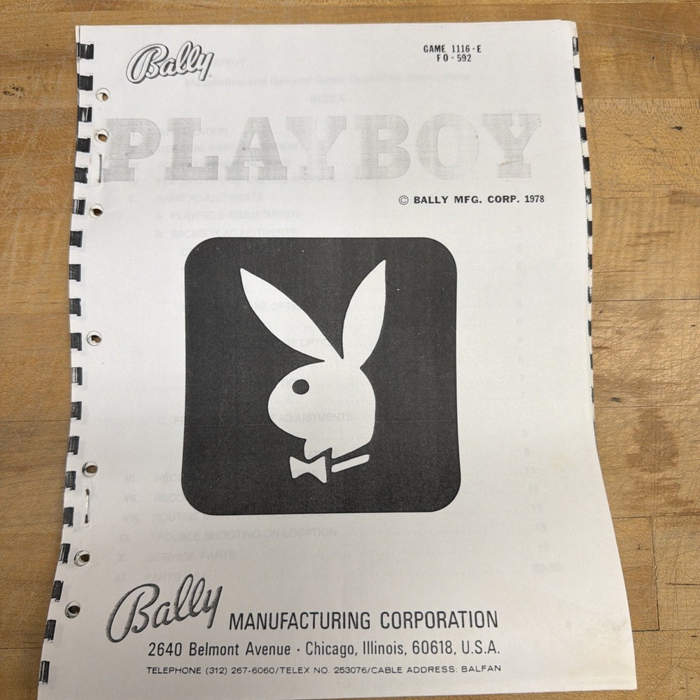 Bally Playboy Pinball Machine Instruction Manual