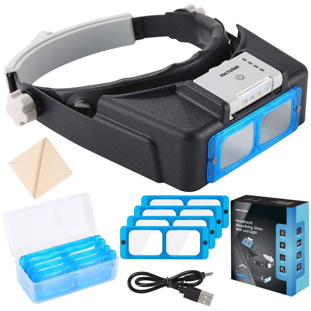 Magnifying Glasses with Light for Close Work, Rechargeable Headband Magnifier...