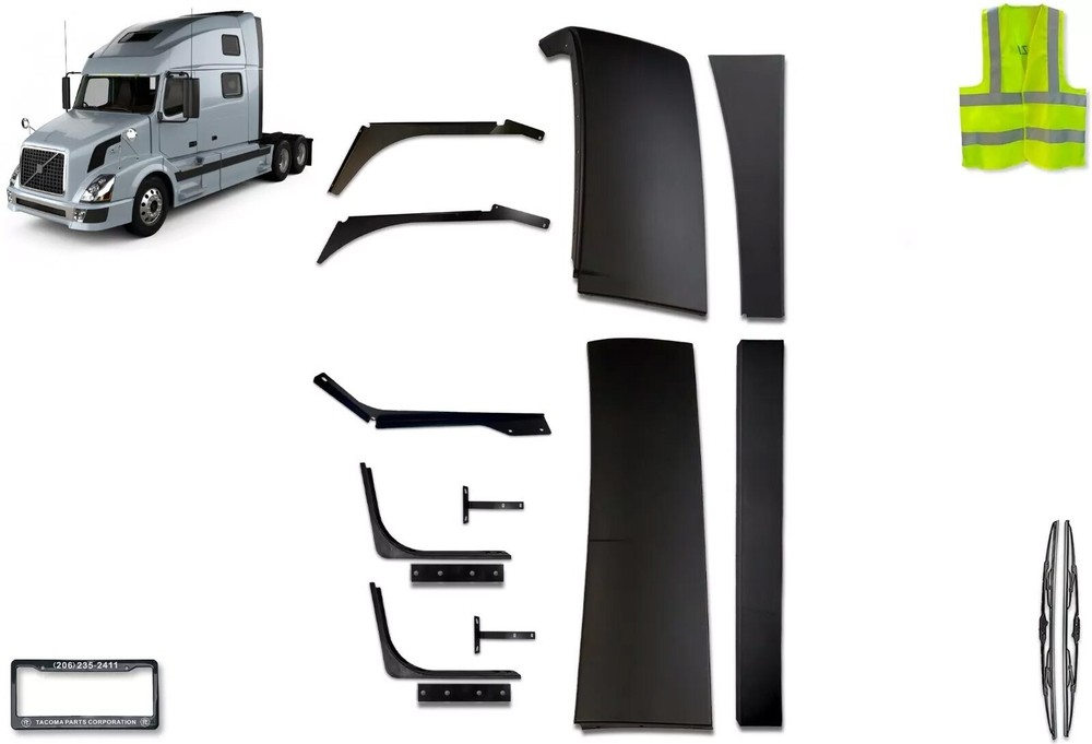 Lower &Upper Cab Wind Fairings Set Left Compatible with Volvo VNL 2004-2017