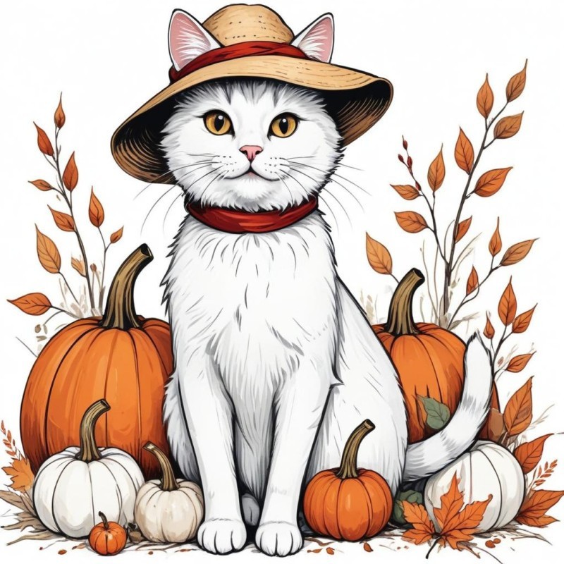 30 Custom Autumnal White Cat Personalized Address Labels