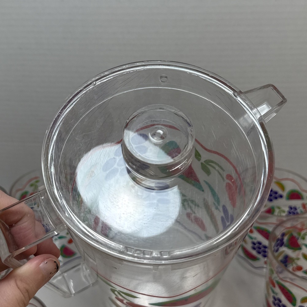 Leahy Designs Pitcher & 6 Cups Set With Fruit Pattern 1992