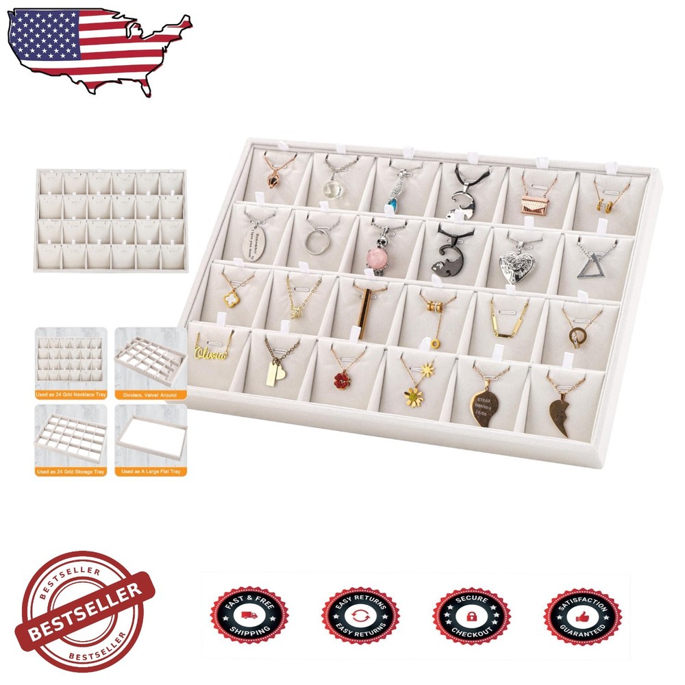 Velvet Jewelry Organizer Tray 24 Compartments Stackable & Removable