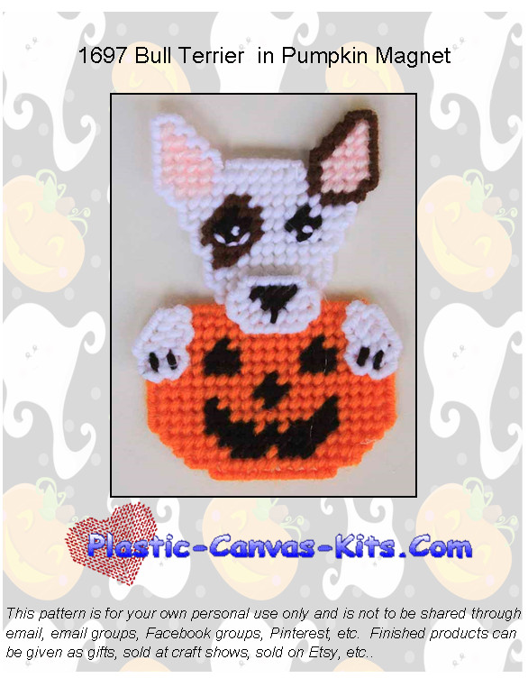 Halloween Bull Terrier and Pumpkin Magnet-Plastic Canvas Pattern or Kit