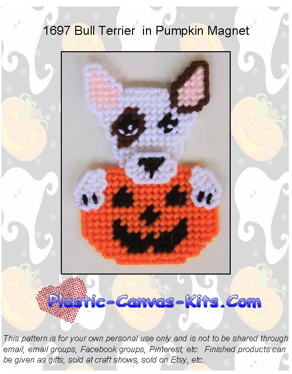 Halloween Bull Terrier and Pumpkin Magnet-Plastic Canvas Pattern or Kit